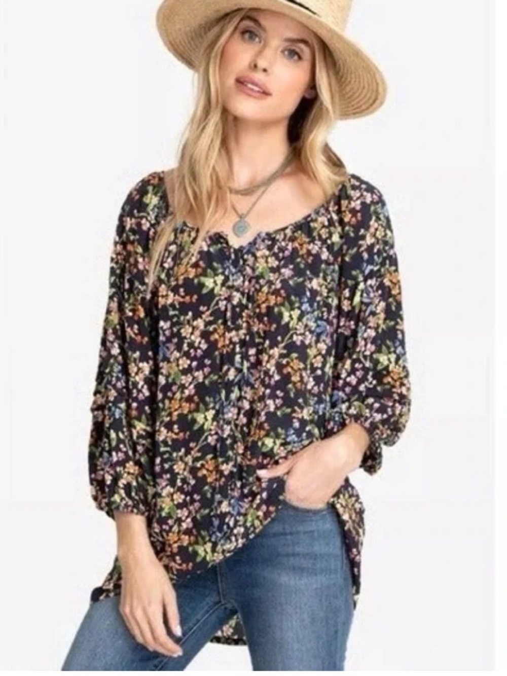 Johnny Was Jade Rocco Silk Peasant Top Floral Boho Career